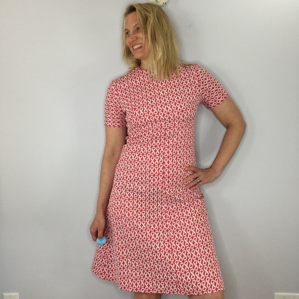 Vintage 70s Dress red and white a-line handmade patterned dress